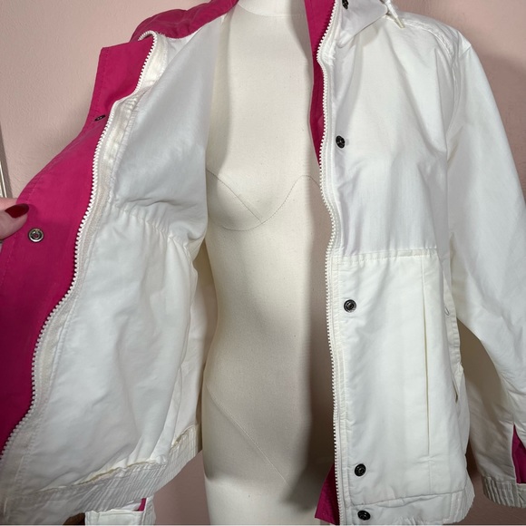 Vintage 80 90 Woolrich Oversized White Magenta Parka jacket with Hood Retro - Picture 6 of 16